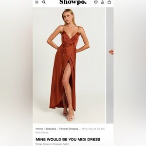 Showpo Copper Satin Wrap Dress